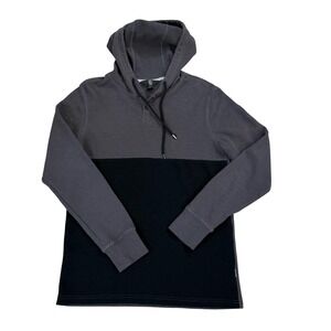 Volcom Mens Small S Gray Black Waffle‎ Knit Hoodie Pullover Long Sleeve